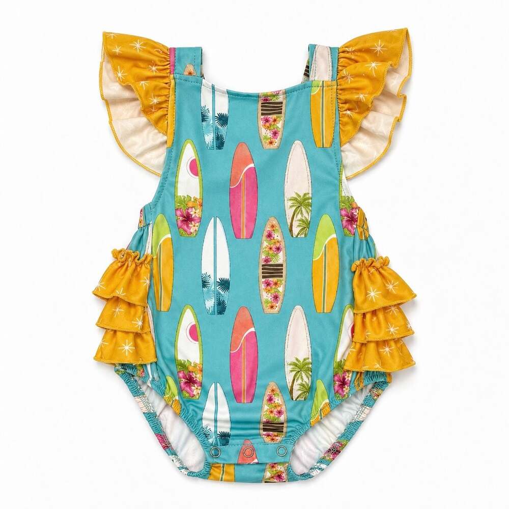 Pete + Lucy Surfboard Print Ruffle Romper size 18-24 months